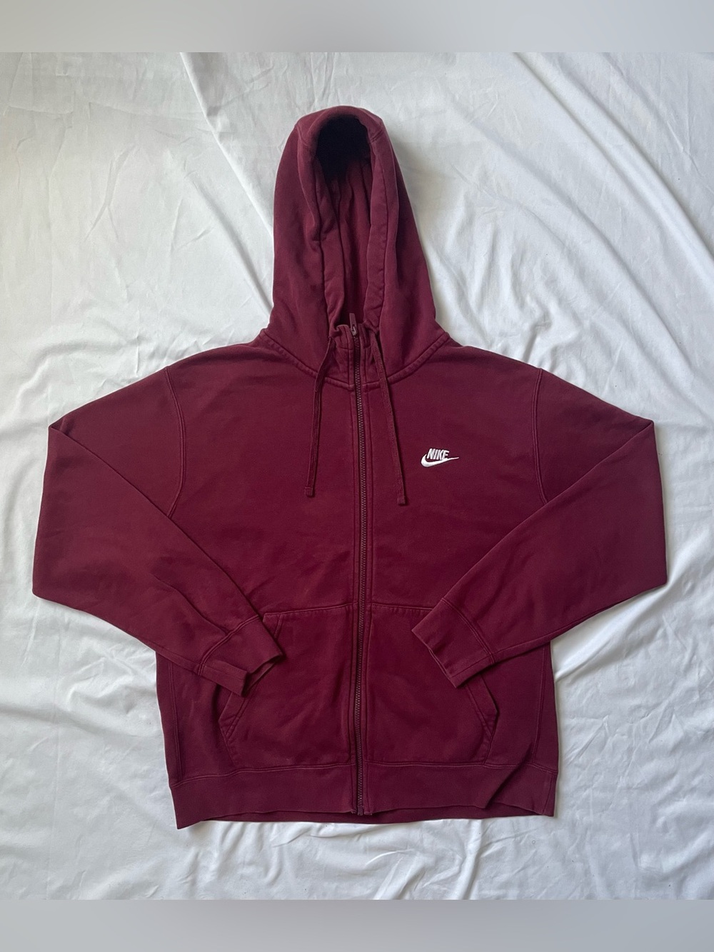 Nike Men’s Burgundy Full-Zip Fleece Hoodie w/ Pockets Logo, Size L